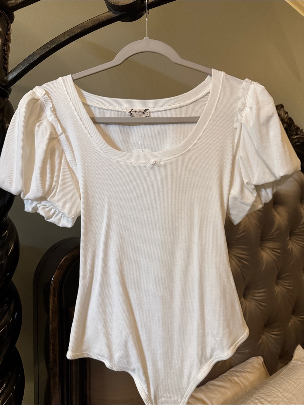 Free People White Puff-Sleeve Scoop Neck Bodysuit